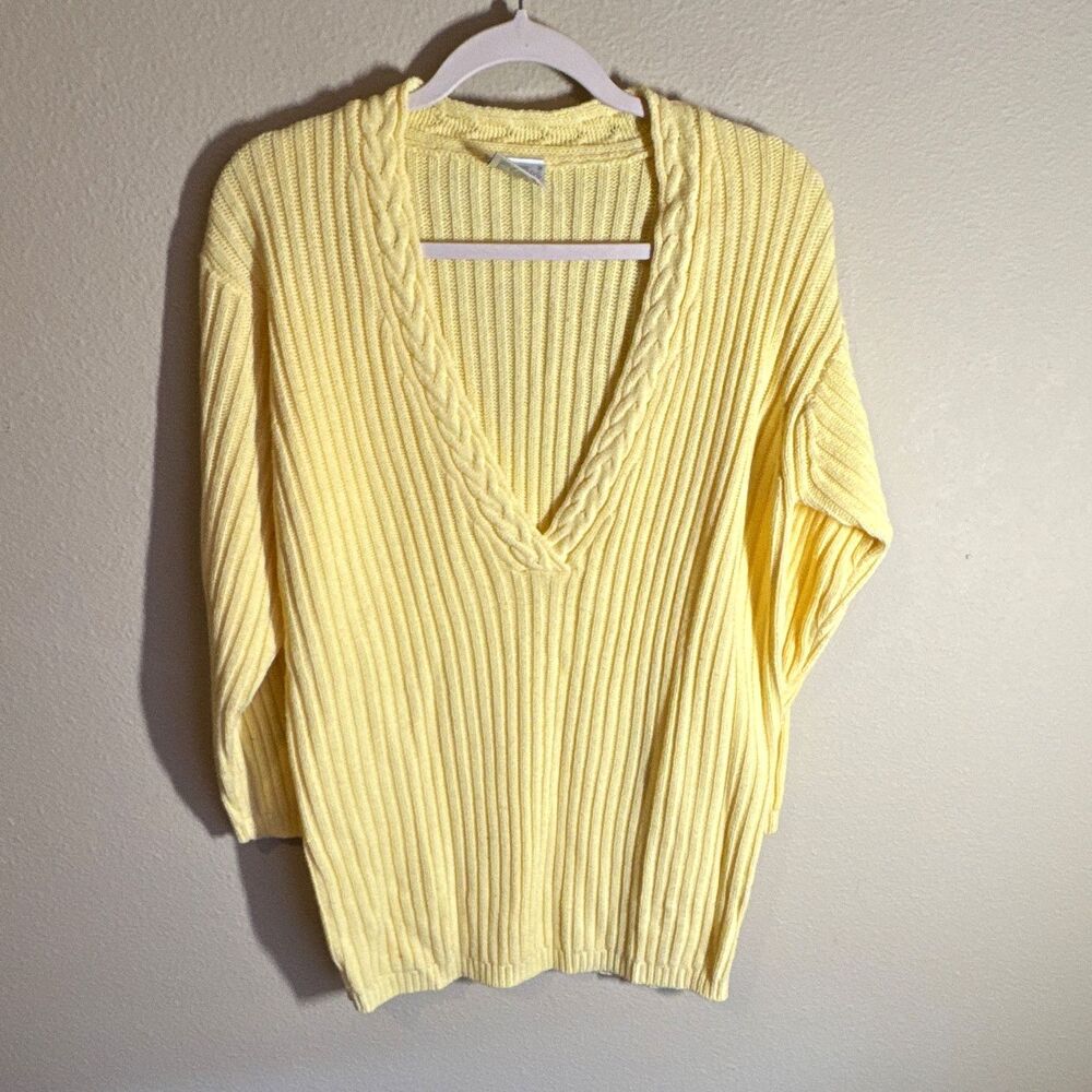 Partners Mervyns Women’s Pullover Sweater Size S Yellow Rib-Knit V-Neck 3/4